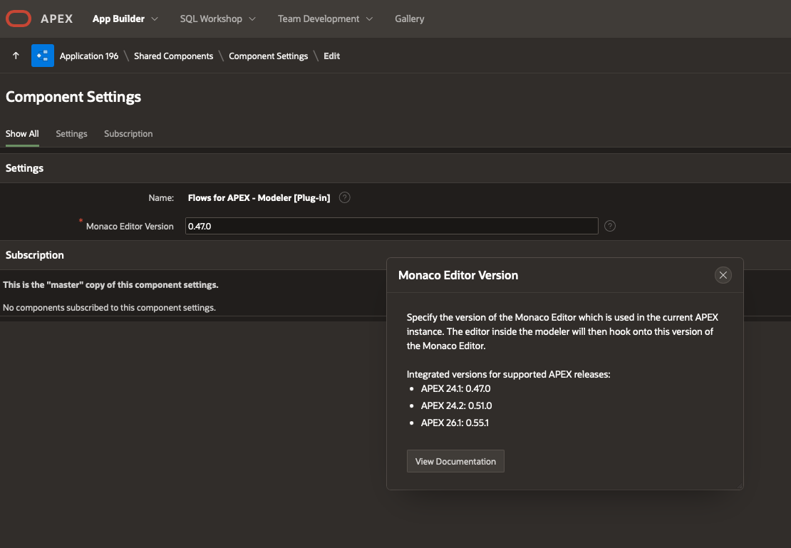 Updating Monaco Editor version in Component Settings