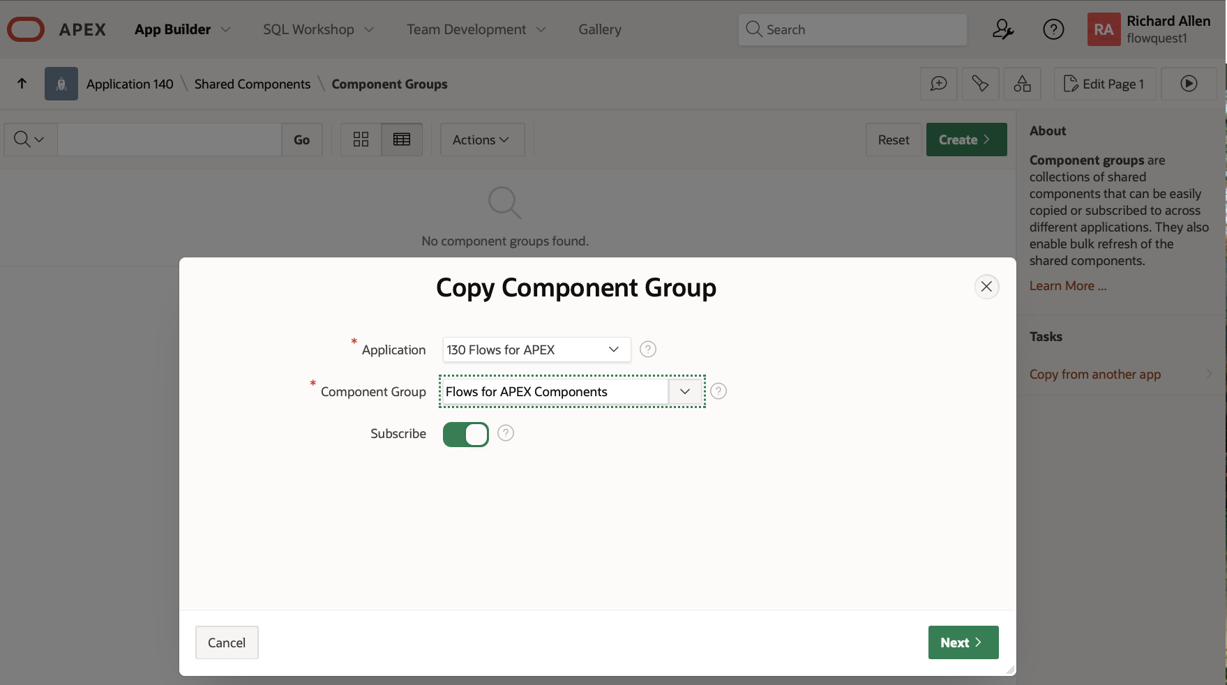 Copy Flows for APEX Component Group