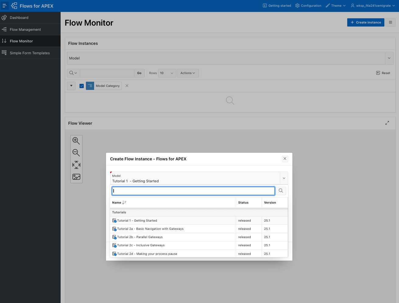 Flows for APEX application - create instance