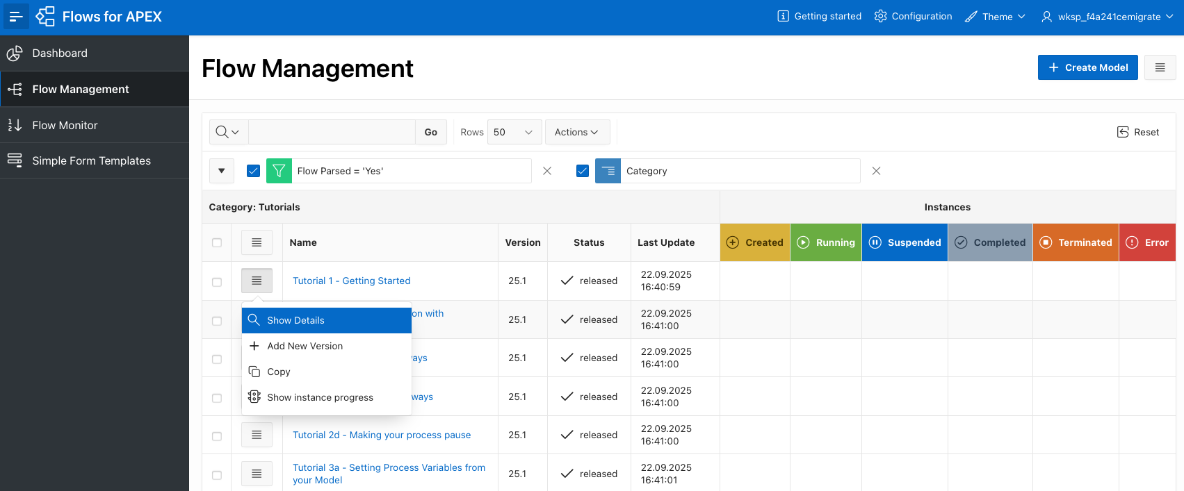 Flows for APEX application - Flow Management