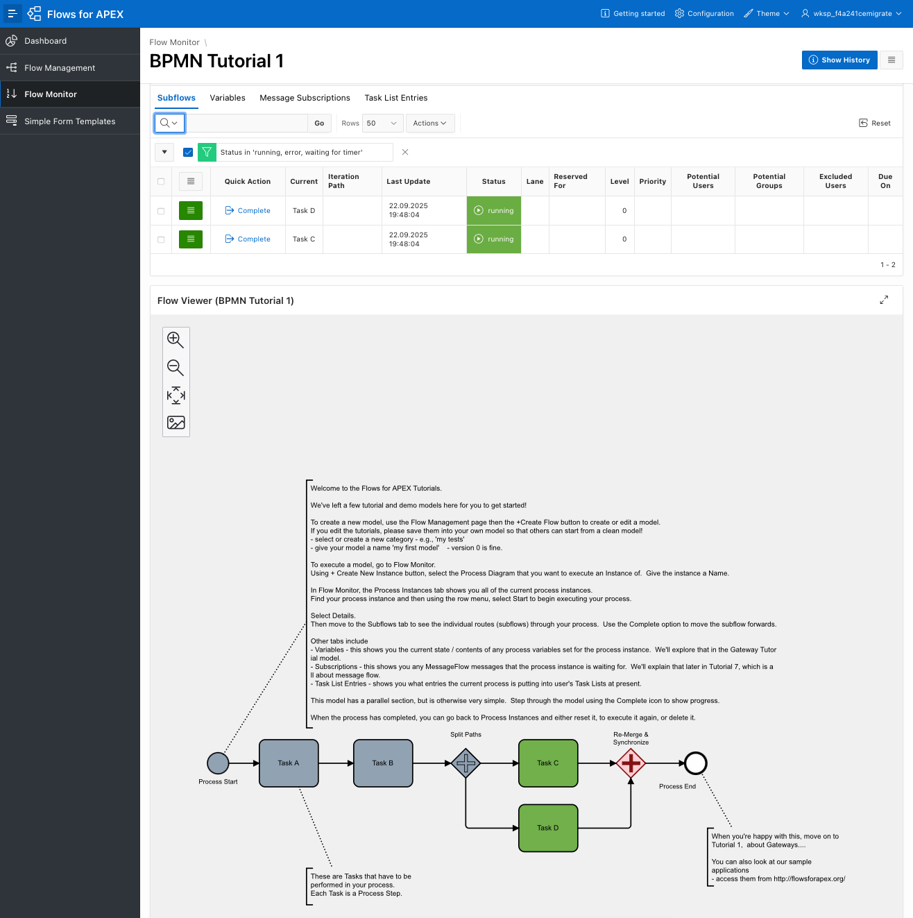 Flows for APEX application - monitor in Parallel section