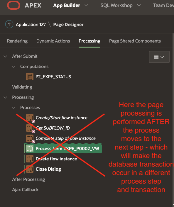 Setting Instance Operations inside APEX Page Processing