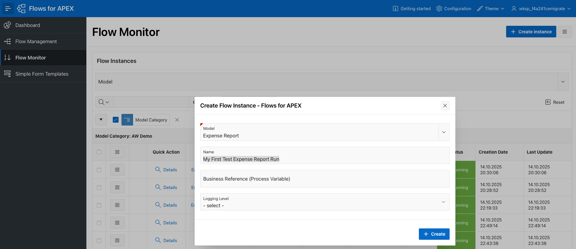 Creating a test instance