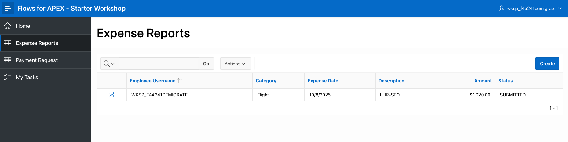 Expense Report created
