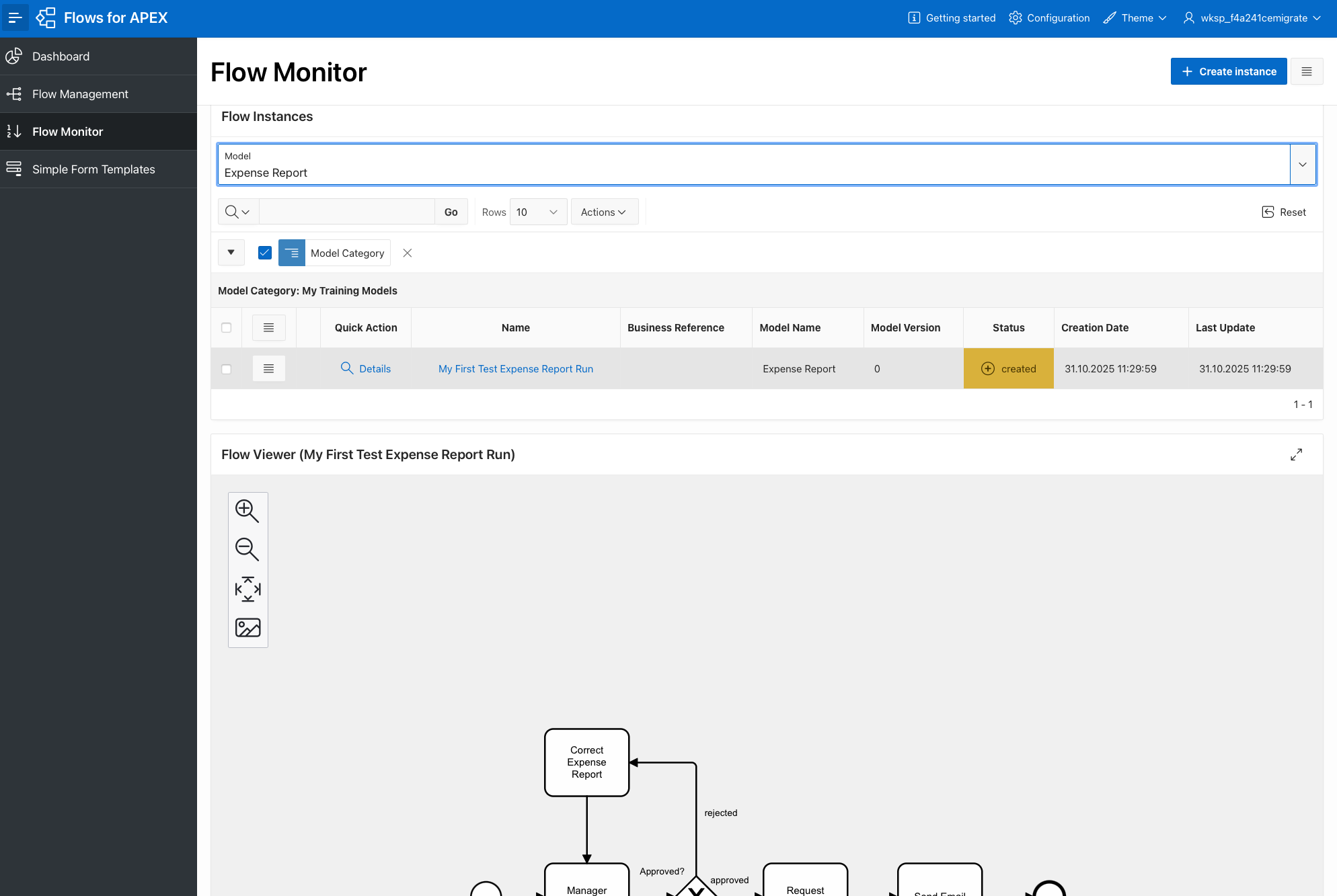 Find the test instance in the Flow Monitor