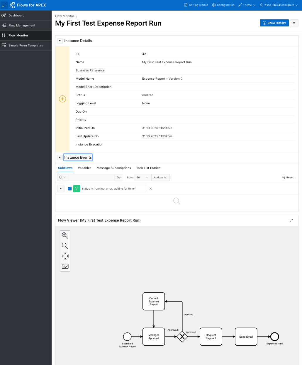 Test Instance in Flow Monitor - un-started